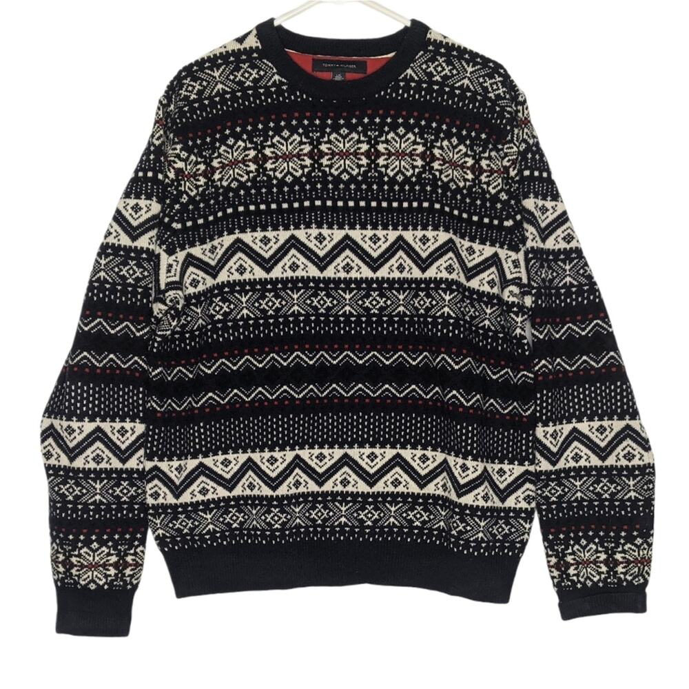 Tommy Hilfiger Fair Isle Lambswool Sweater Ski Snowflake Men's Size Large